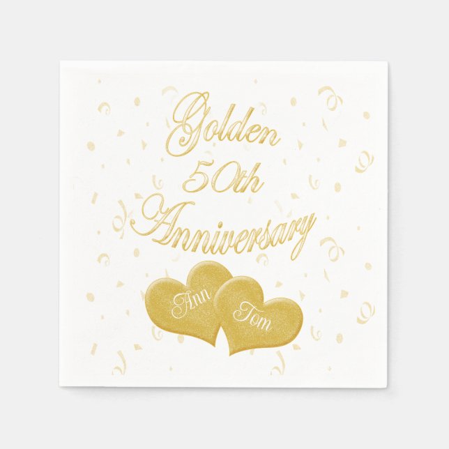 Servilleta De Papel Golden 50° aniversario personalizado (Anverso)