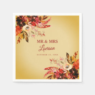 Servilleta De Papel Golden Autumn Floral Mr & Mrs Boda
