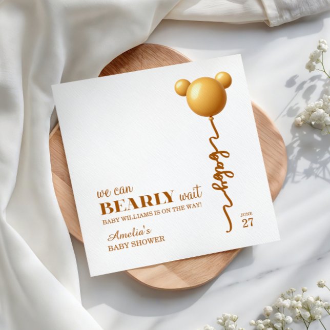 Servilleta De Papel Golden Bear Balloon Neutral Bearly Wait Baby (Subido por el creador)