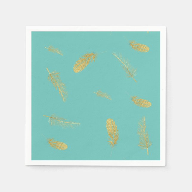 Servilleta De Papel Golden Feathers Aqua (Anverso)