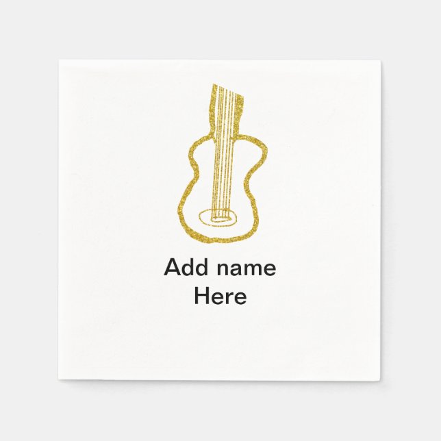 Servilleta De Papel Golden glitter acoustic guitar add name doodle  (Anverso)