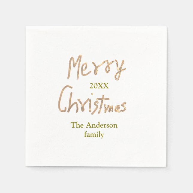 Servilleta De Papel Golden glitter merry christmas add family name yea (Anverso)