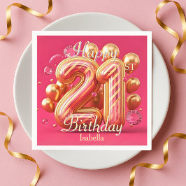 Servilleta De Papel Golden Pink Glam Chic 21st Birthday Balloons
