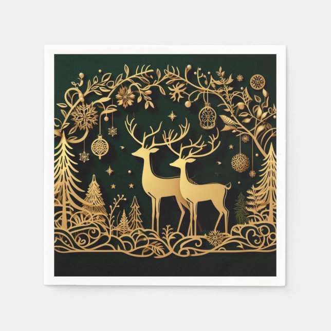 Servilleta De Papel Golden Reindeer & Ornaments (Anverso)