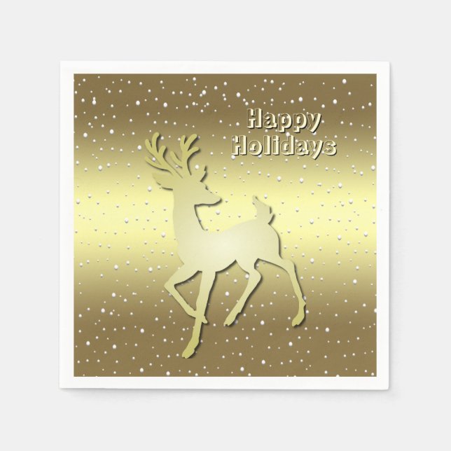 Servilleta De Papel Golden Reindeer Snowy Holiday Napkin (Anverso)