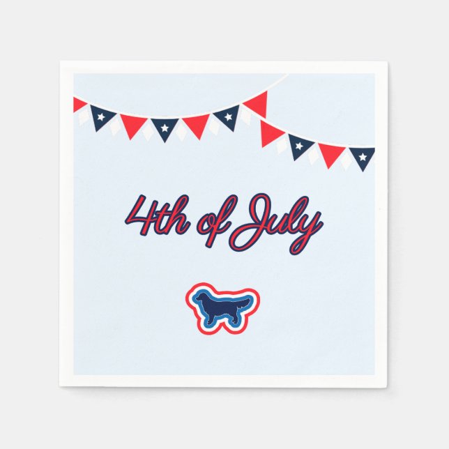Servilleta De Papel Golden Retriever Blanco Rojo Y Azul 4 De Julio (Anverso)