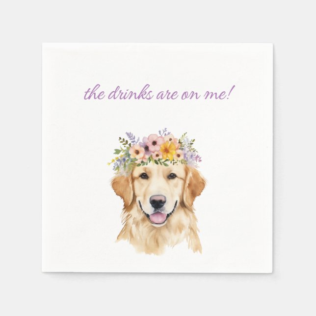 Servilleta De Papel Golden Retriever Boda Napkin (Anverso)