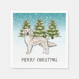 Servilleta De Papel Golden Retriever crema azul Navidad de invierno