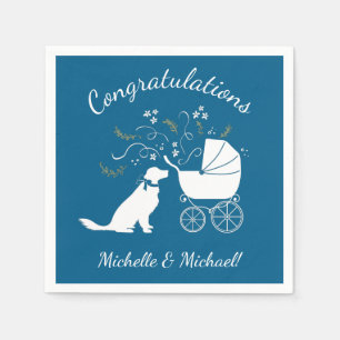 Servilleta De Papel Golden Retriever Dog Baby Shower Blue Boy