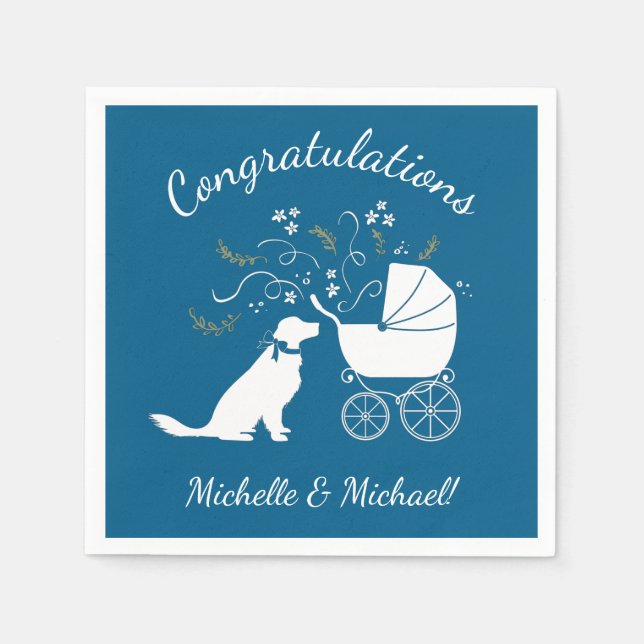 Servilleta De Papel Golden Retriever Dog Baby Shower Blue Boy (Anverso)