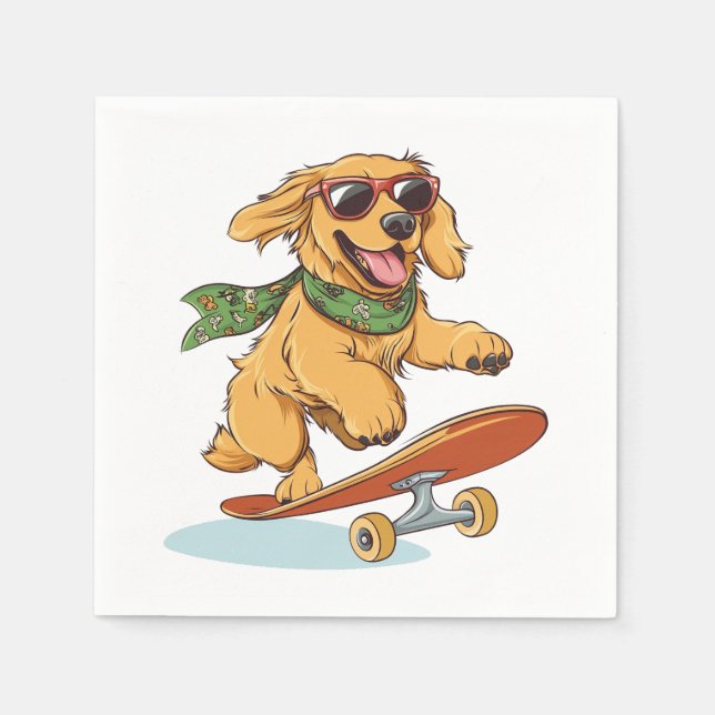Servilleta De Papel Golden Retriever Dog Skateboarding (Anverso)