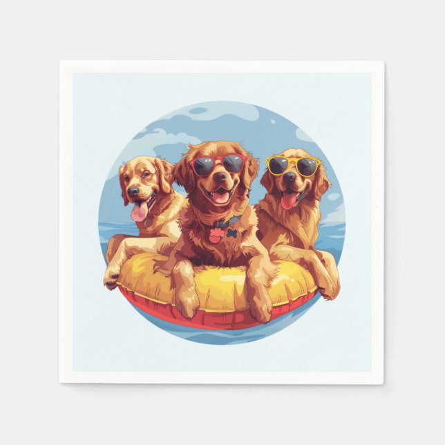 Servilleta De Papel Golden Retriever Dogs Summer Pool Floats (Anverso)