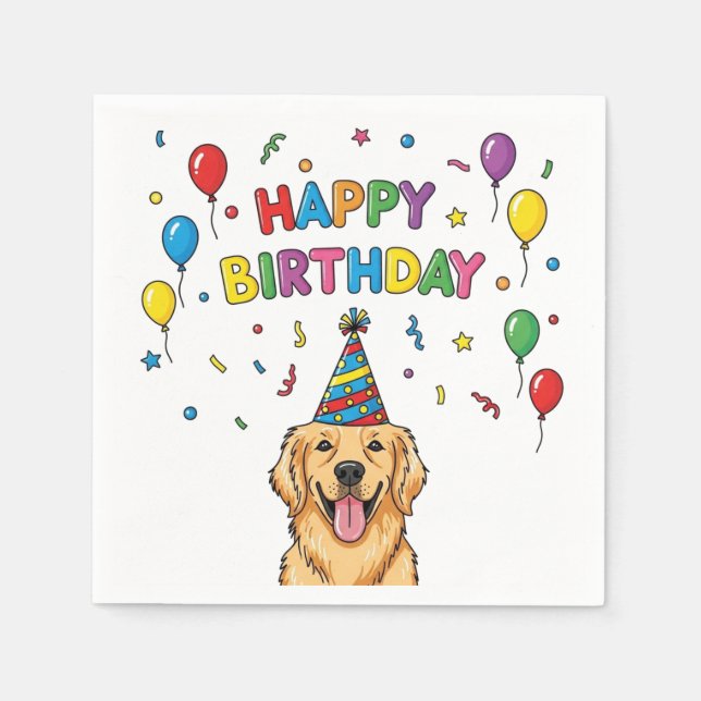 Servilleta De Papel Golden Retriever Doodle Happy Birday (Anverso)