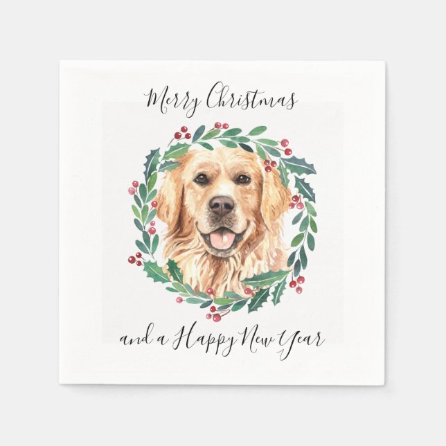 Servilleta De Papel Golden Retriever Elegant Dog Merry Christmas (Anverso)