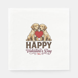 Servilleta De Papel Golden Retriever Feliz Día de San Valentín