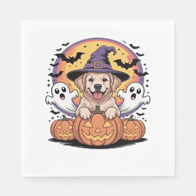 Servilleta De Papel Golden Retriever Halloween Witch Dog Classic T-Shi (Anverso)