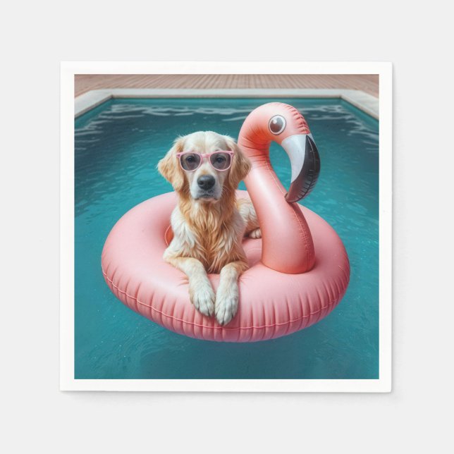 Servilleta De Papel Golden Retriever In Flamingo Pool toy (Anverso)