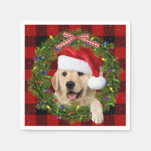 Servilleta De Papel Golden Retriever In Navidades Wreath