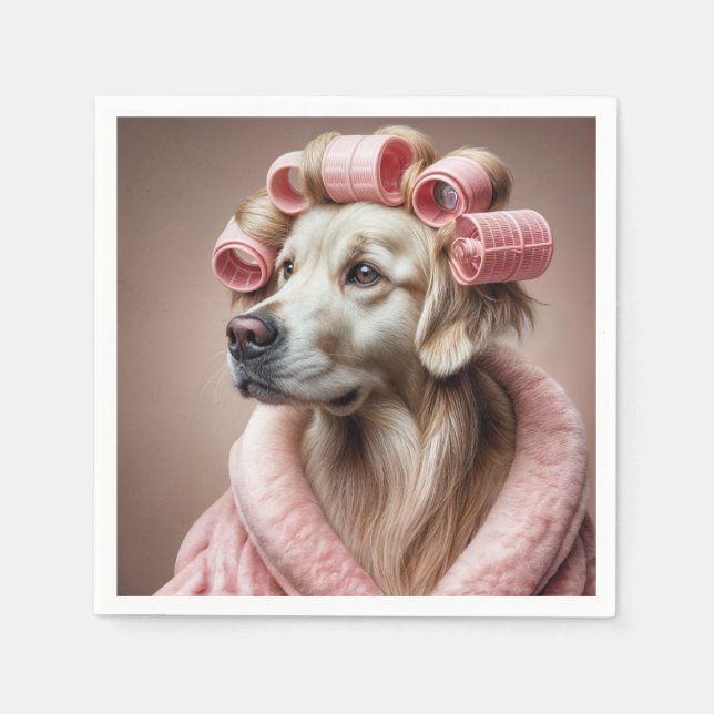 Servilleta De Papel Golden Retriever In Pink Hair Curlers (Anverso)