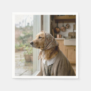 Servilleta De Papel Golden Retriever mirando la lluvia