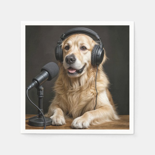 Servilleta De Papel Golden Retriever Presentando un Podcast (Anverso)