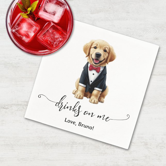 Servilleta De Papel Golden Retriever Puppy Bebe Sobre Mi Boda Perro (Golden Retriever Puppy Drinks On Me Dog Wedding Napkins)