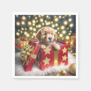 Servilleta De Papel Golden Retriever Puppy en caja de Navidades