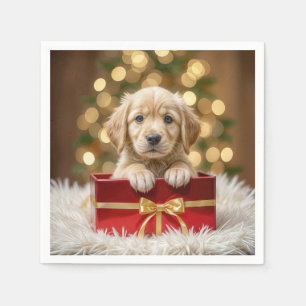Servilleta De Papel Golden Retriever Puppy en caja de Navidades