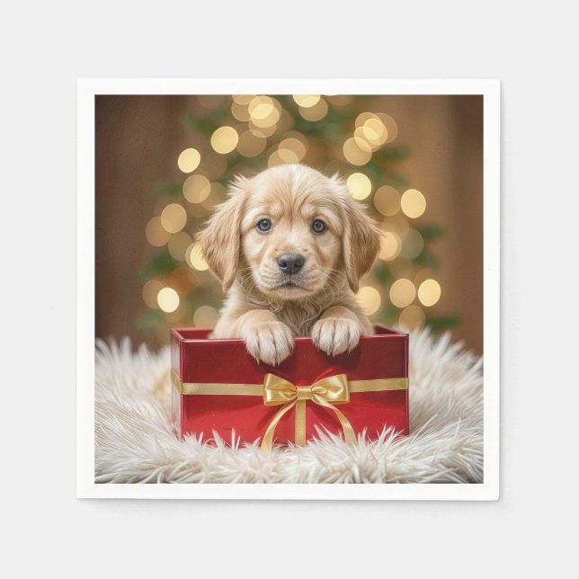 Servilleta De Papel Golden Retriever Puppy en caja de Navidades (Anverso)