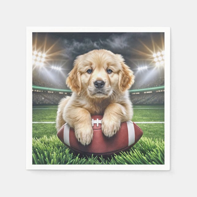 Servilleta De Papel Golden Retriever Puppy En Un Fútbol (Anverso)