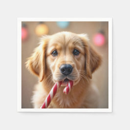 Servilleta De Papel Golden Retriever Puppy With a Candy Cane