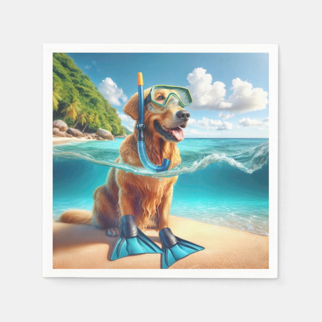 Servilleta De Papel Golden Retriever Scuba Diver (Anverso)