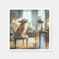 Golden Retriever sentado frente al ventilador
