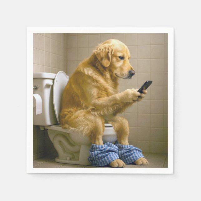 Servilleta De Papel Golden Retriever Sitting On the Toilet Texting (Anverso)