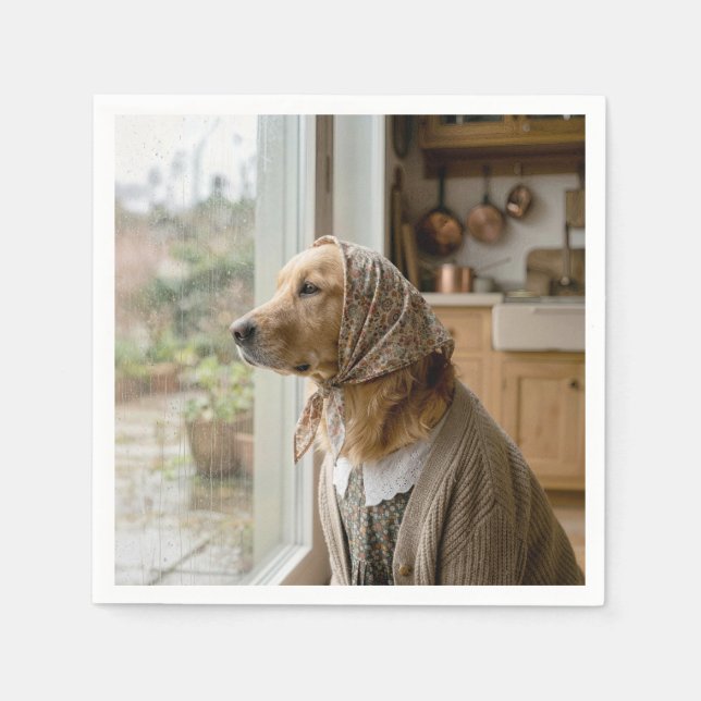 Servilleta De Papel Golden Retriever Staring at the Rain (Anverso)