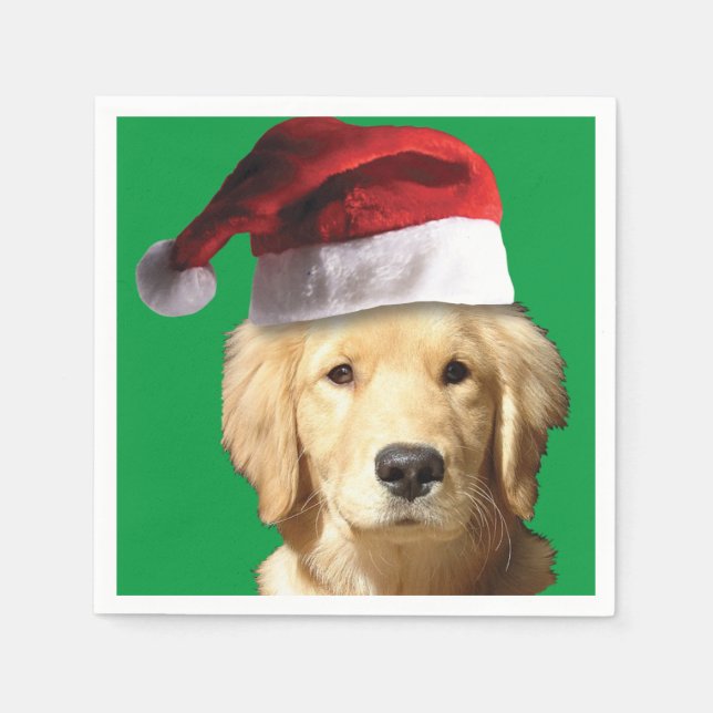 Servilleta De Papel Golden Retriever vistiendo un Gorra de Santa Claus (Anverso)