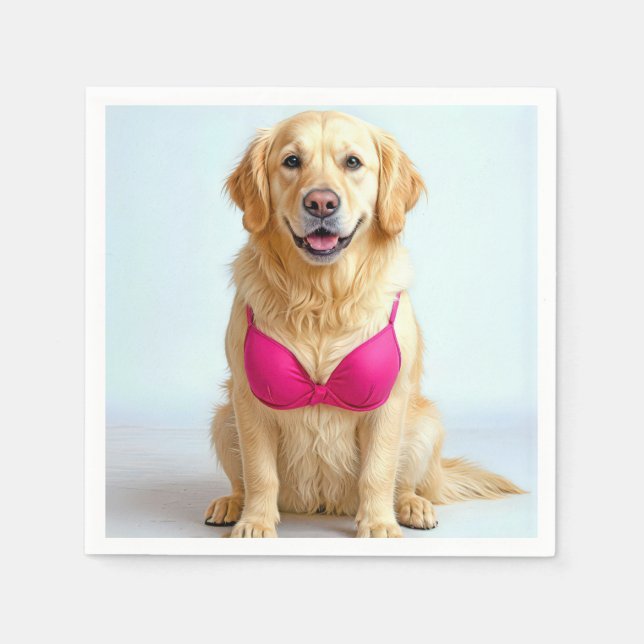 Servilleta De Papel Golden Retriever Wearing a Pink Bra (Anverso)