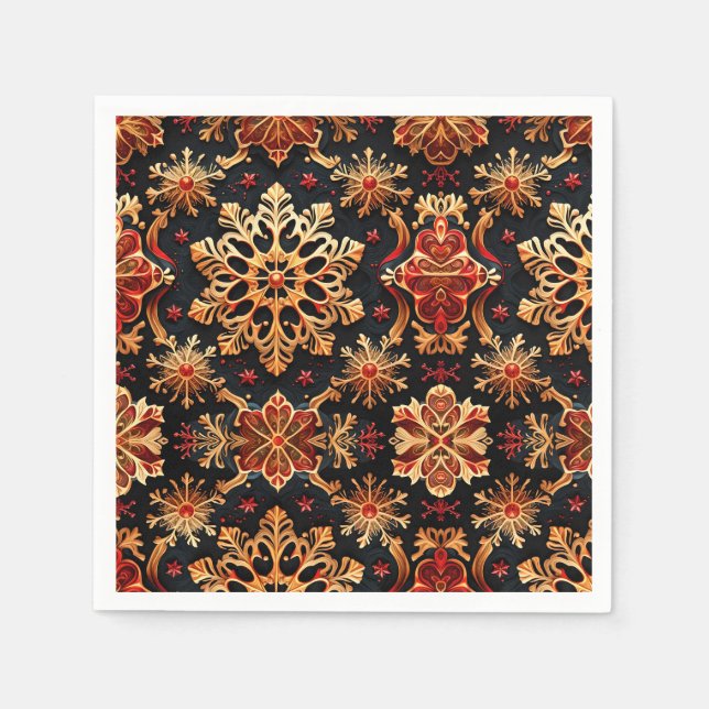 Servilleta De Papel Golden Snowflakes Elegantes vacaciones de invierno (Anverso)