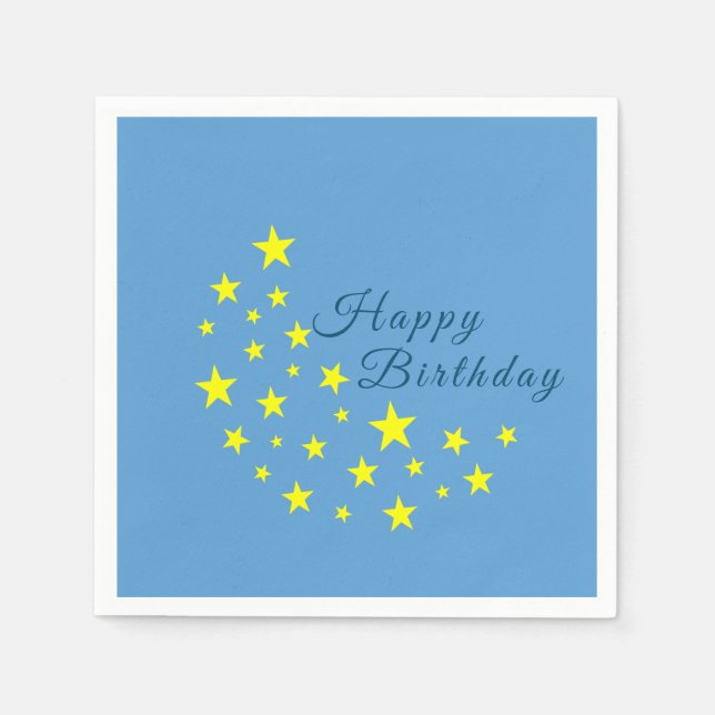 Servilleta De Papel Golden Starry Moon en Picton Blue Happy Birday (Anverso)