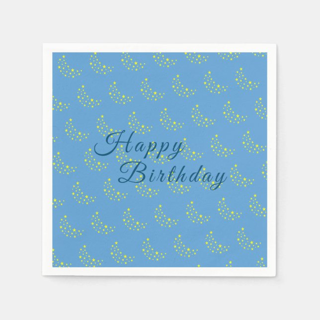 Servilleta De Papel Golden Starry Moon, Picton Blue Happy Birday (Anverso)