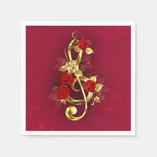 Servilleta De Papel Golden Treble Clef con flores Rosas