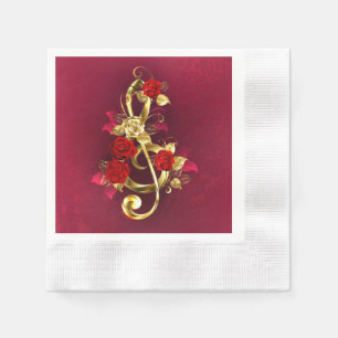 Servilleta De Papel Golden Treble Clef con flores Rosas