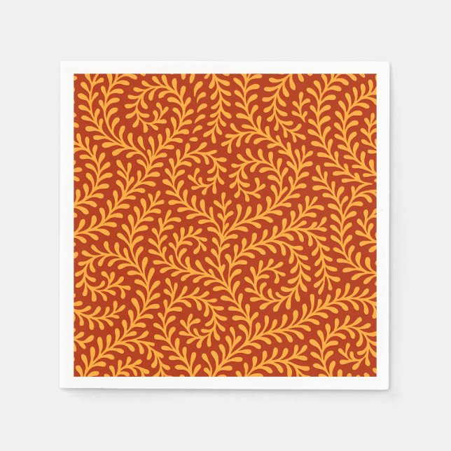 Servilleta De Papel Golden Yellow Leafy Vine Pattern  (Anverso)
