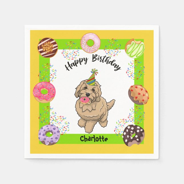 Servilleta De Papel Goldendoodle Birthday Party Napkin Donuts (Anverso)