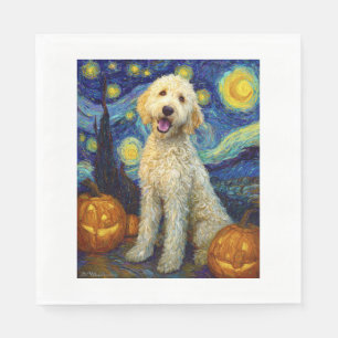 Servilleta De Papel Goldendoodle Perro Lindo Halloween Jack O Lantern