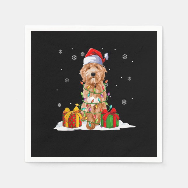 Servilleta De Papel Goldendoodle Santa Christmas Tree Enfoca la Navida (Anverso)