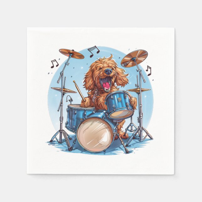 Servilleta De Papel Goldendoodle tocando la batería (Anverso)