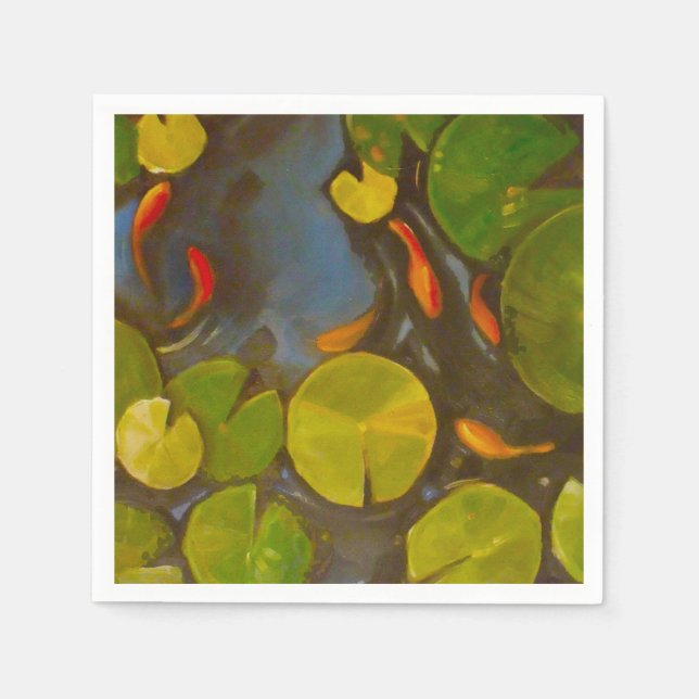 Servilleta De Papel Goldfish Koi Pond Water Lilies (Anverso)