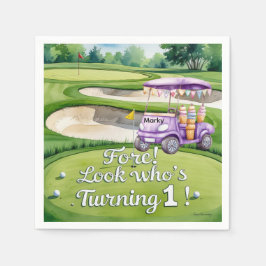 Servilleta De Papel Golf 1.ᵉʳ cumpleaños con carrito de golf en Puttin