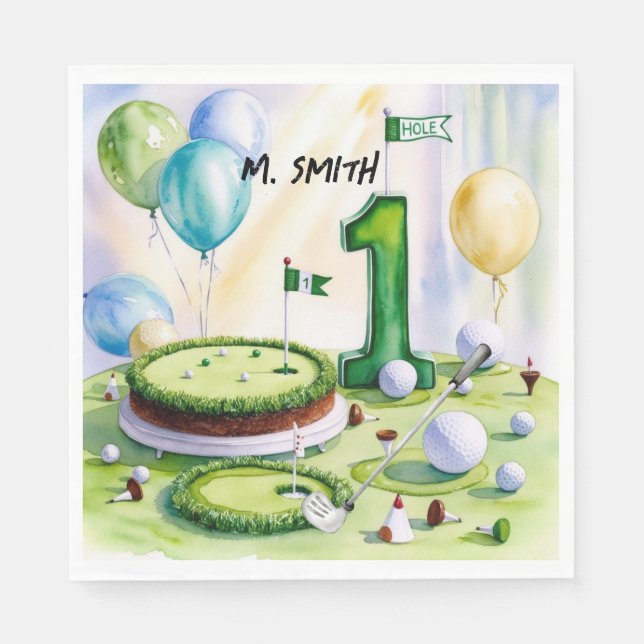 Servilleta De Papel Golf 1er cumpleaños golfista de un año de edad con (Anverso)